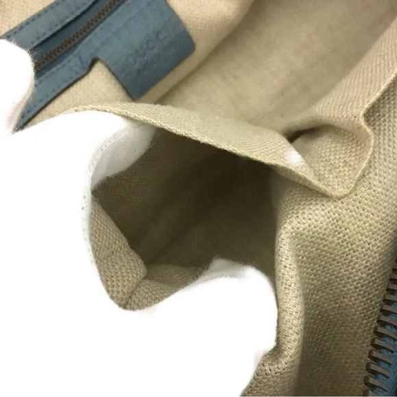 Authentic GUCCI Blue/Green Nubuck Leather Tote Satchel Bag - Picture 10 of 11